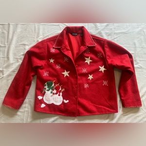 Take Two Clothing Co. Women's Sz L Red Ugly Christmas Wool Blend Jacket Blazer